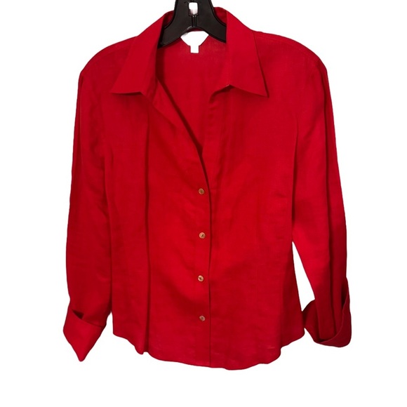 VIVID LINEN Women’s Red button Down Shirt Long Sleeves Size Large - Picture 1 of 8